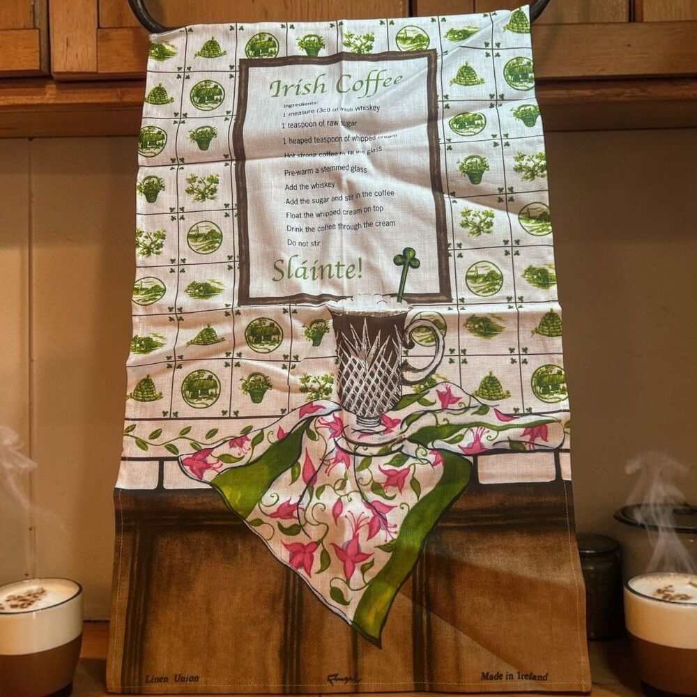Fingal Irish Coffee Linen Tea Towel Made in Ireland 30X18” Whiskey Ireland Union
